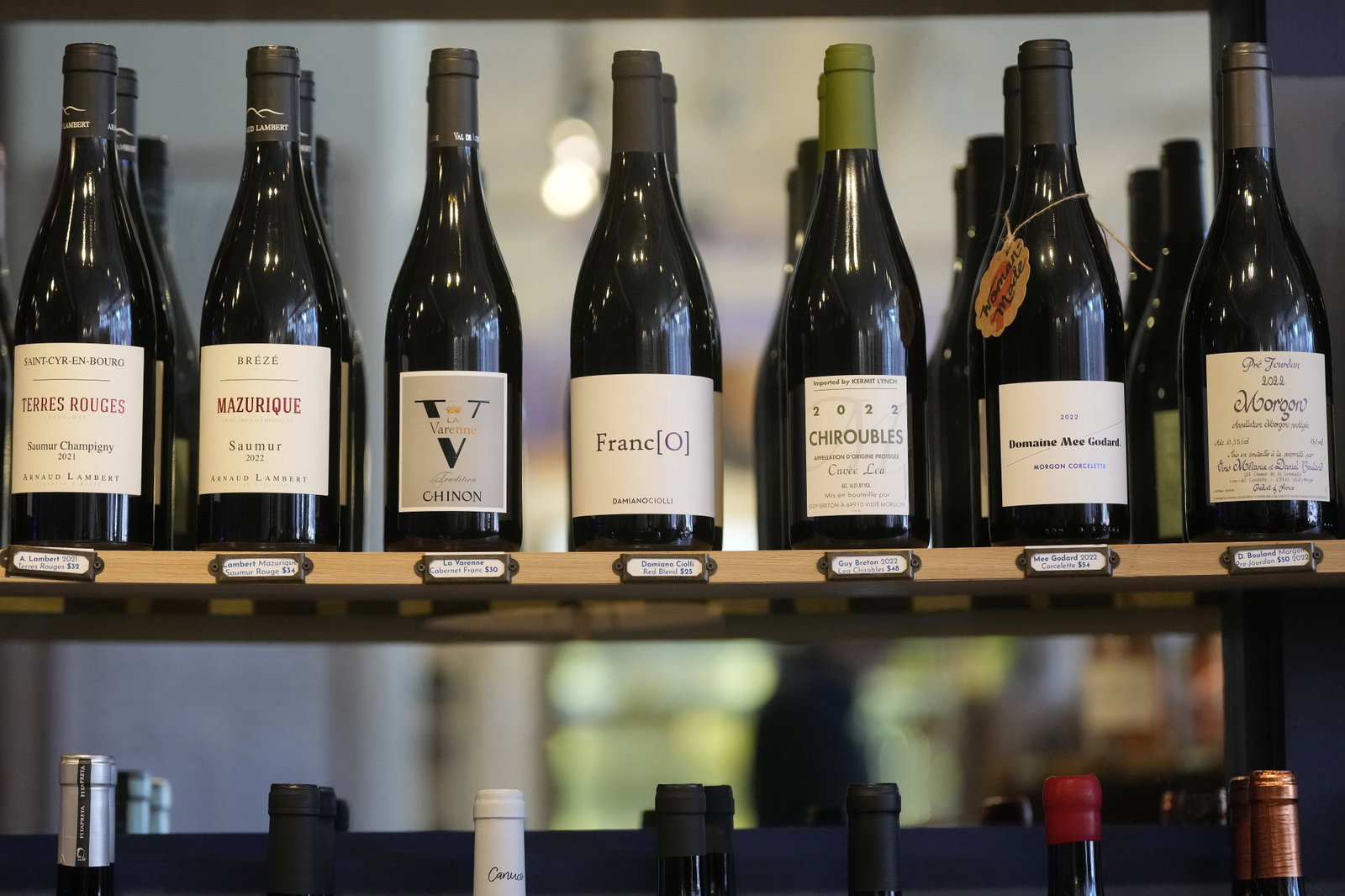 Wine bottles on a shelf, reflecting the chill of the 2025 Wine Tariff Crisis.