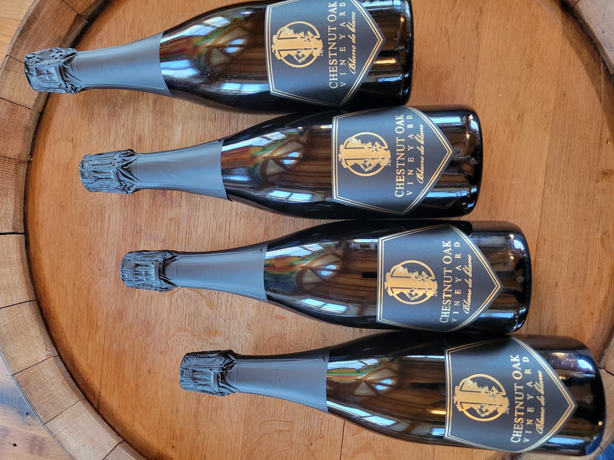 Chestnut Oak Vineyard's Blanc de blanc sparkling wine, a Monticello Cup Peer Set Snapshot highlight.