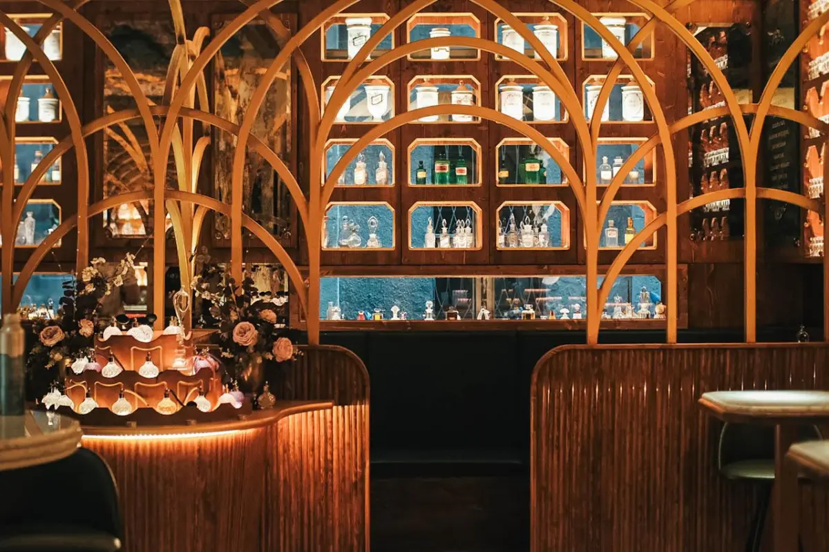 6. Dr. Stravinsky showcases intricate wooden archways, defining its warm and inviting layout.