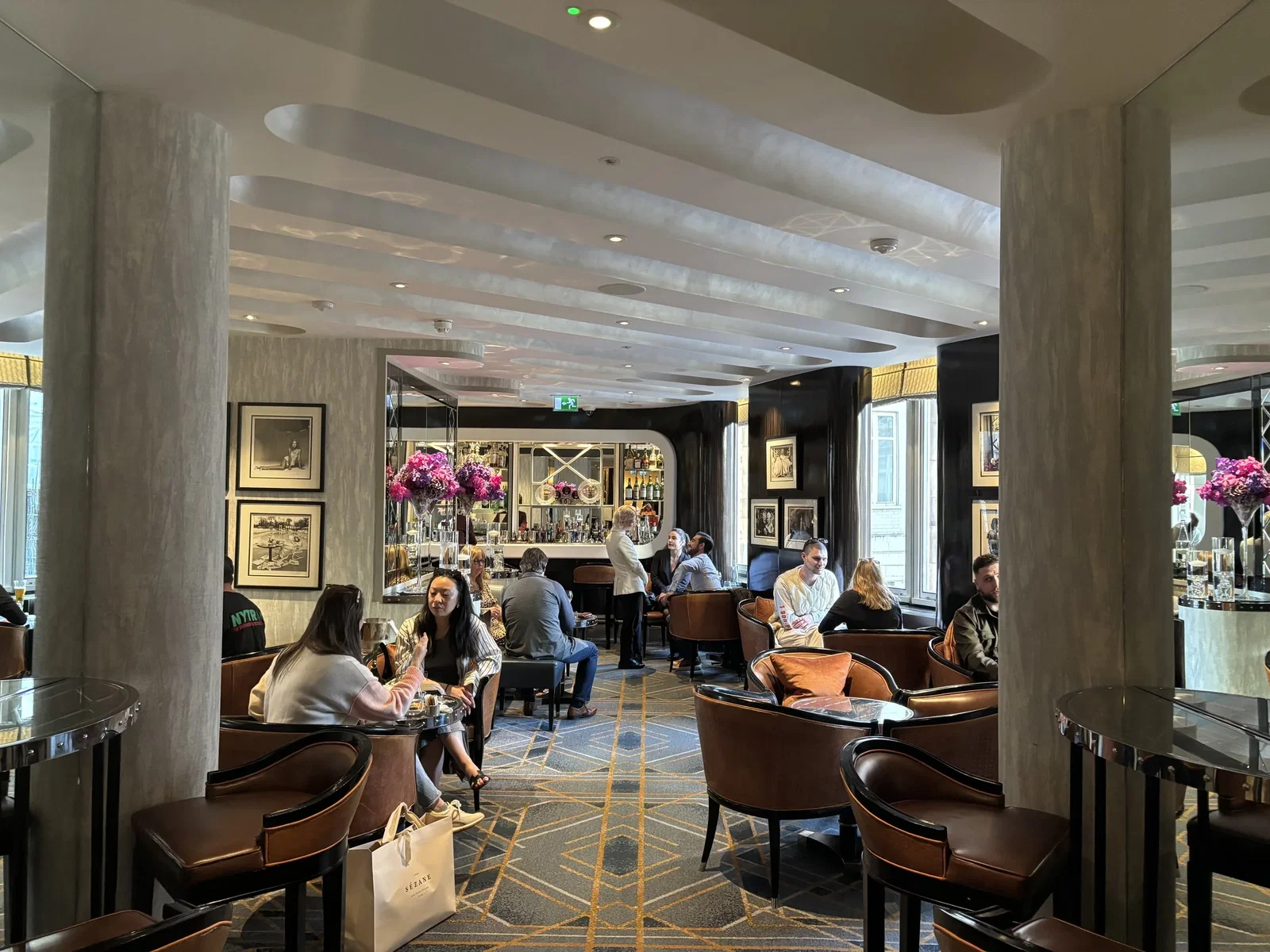 5. American Bar (The Savoy) features a striking geometric patterned carpet.