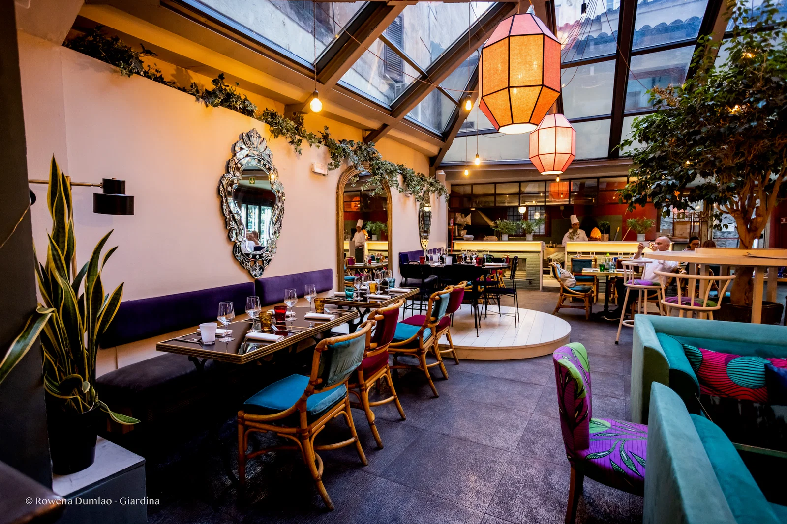 Bar del Fico: A Classic Roman Bar-Café features striking orange lanterns illuminating the space.