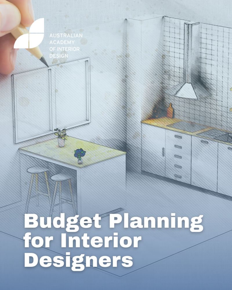 Budget Planning illustrates a hand sketching a conceptual kitchen layout with a yellow-toned counter.