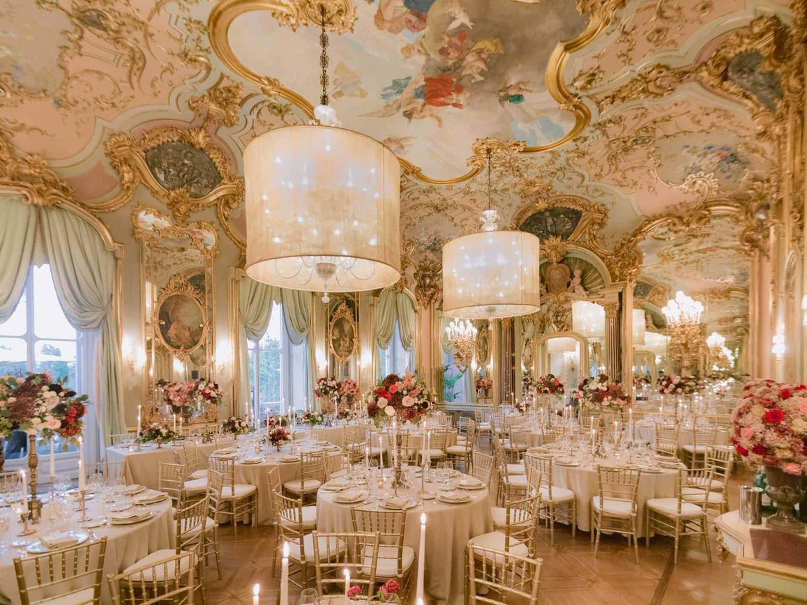 6. Grand Hotel Villa Cora features an opulent ballroom with a magnificently painted and gilded ceiling.