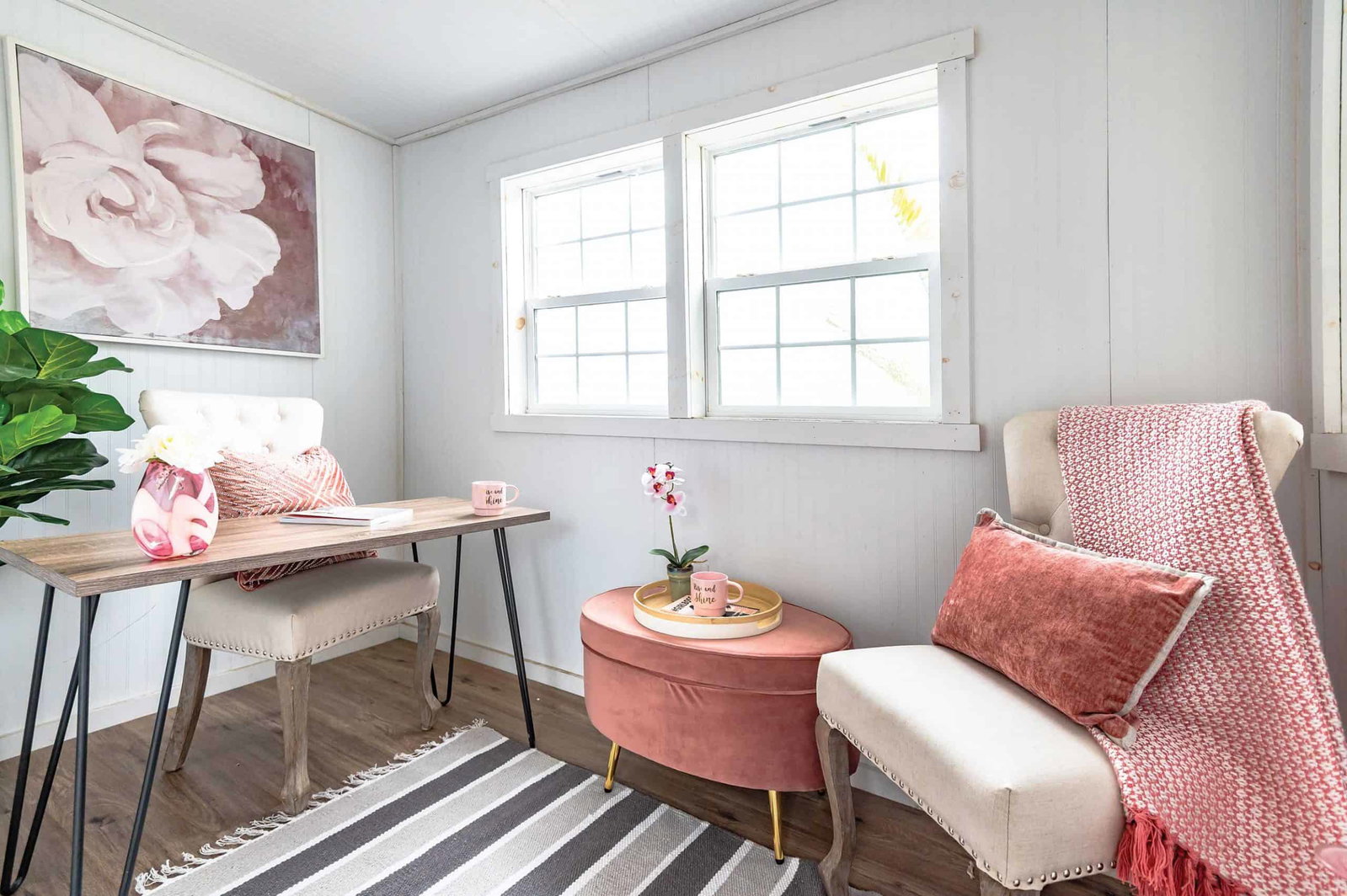 Location Perks and Challenges, a bright and cozy corner with a small wooden desk and soft pink accents.