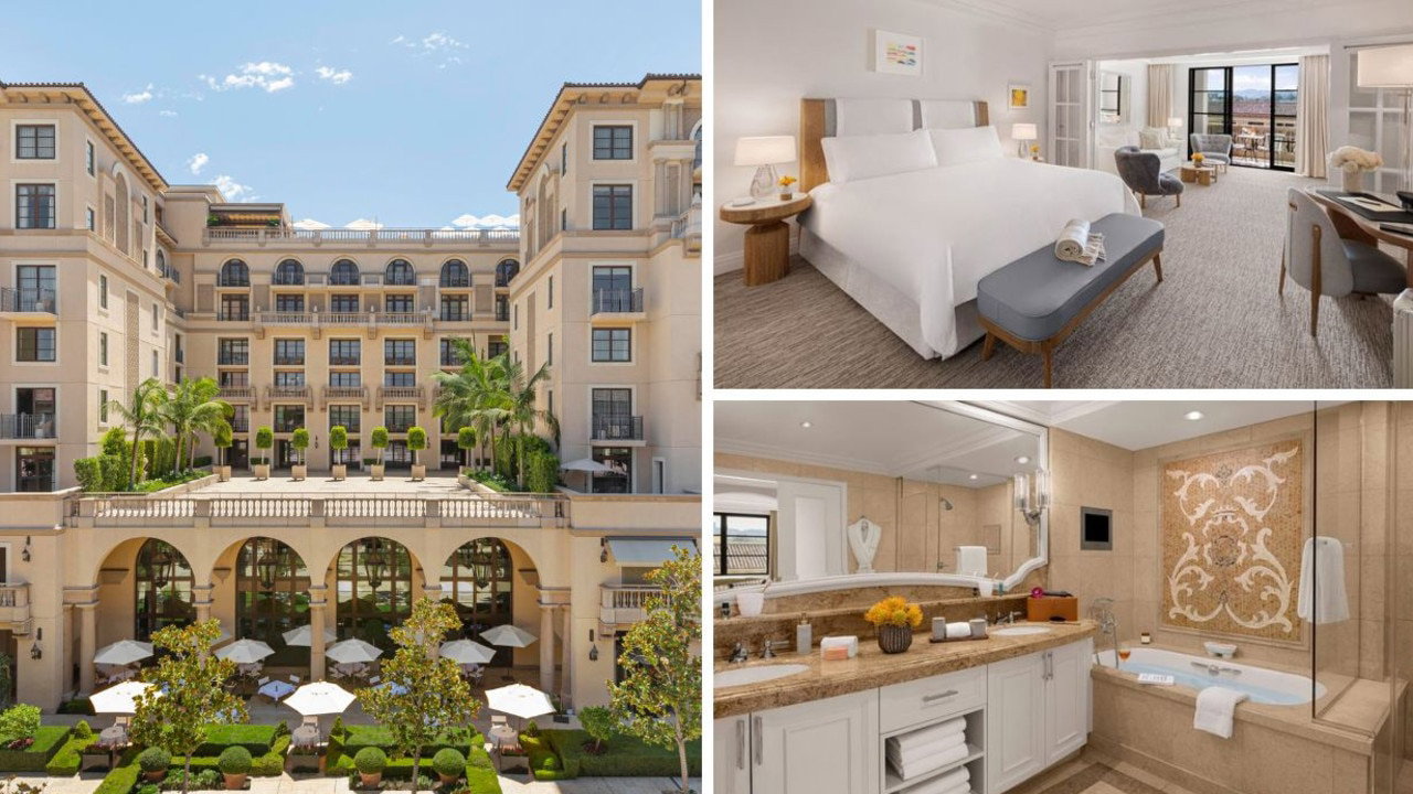 4. The Maybourne Beverly Hills boasts a luxurious bathroom with an intricate mosaic art wall.