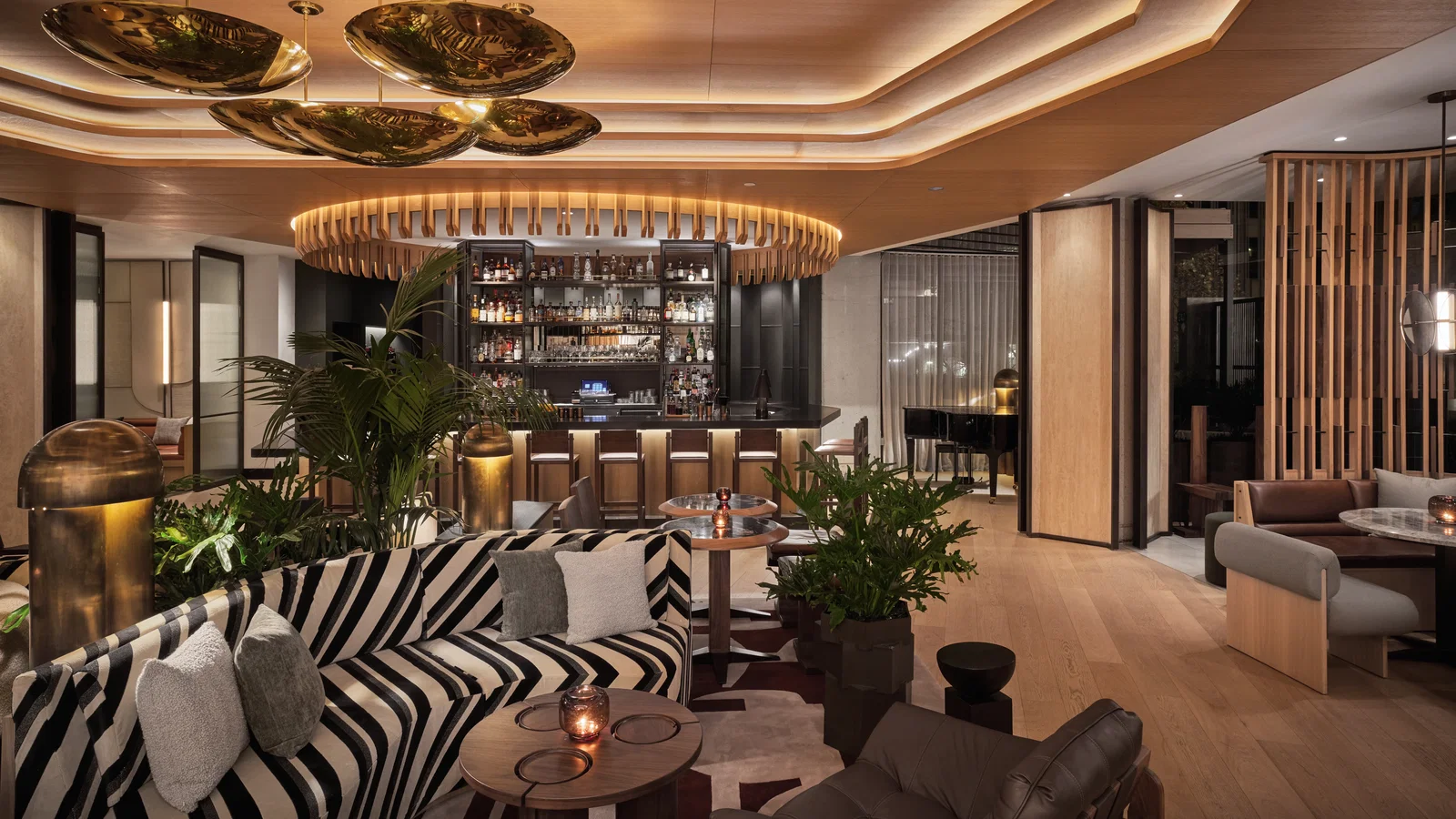 Best Luxury Hotels in San Francisco features stunning golden reflective ceiling fixtures.