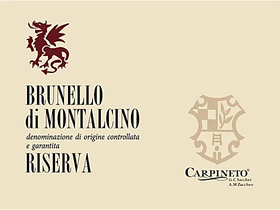 Brunello di Montalcino Riserva wine label from Carpineto winery.