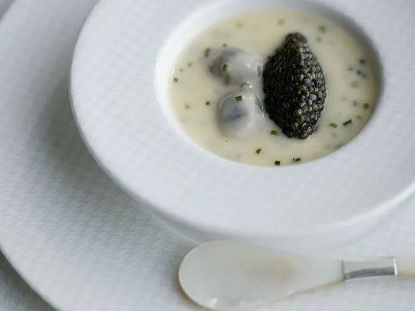 The French Laundry's iconic Oysters and Pearls, a dish of sabayon, tapioca, and caviar.