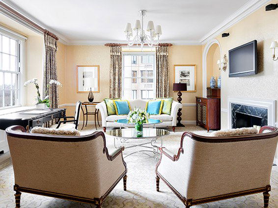 The Pierre, A Taj Hotel (Fifth Avenue) offers classic New York elegance in its elegantly furnished hotel suite living rooms.