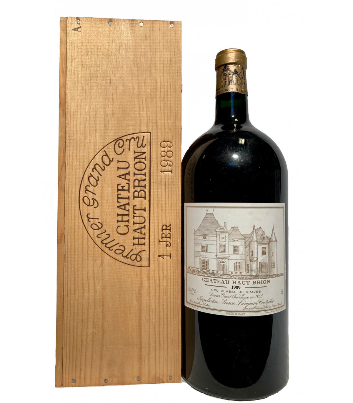A Château Haut-Brion 1989 Jeroboam (5L large-format bottle) with its original wooden case.