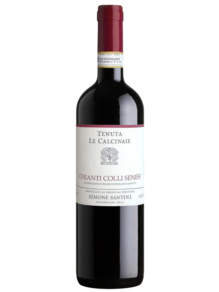 Le Calcinaie (Chianti Colli Senesi) presents a bottle of rich, dark red wine.