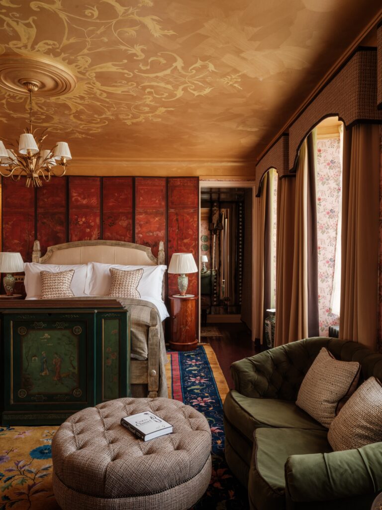 The Fife Arms Coco Chanel Room: a luxurious blend of chinoiserie, floral motifs, and opulent textures.