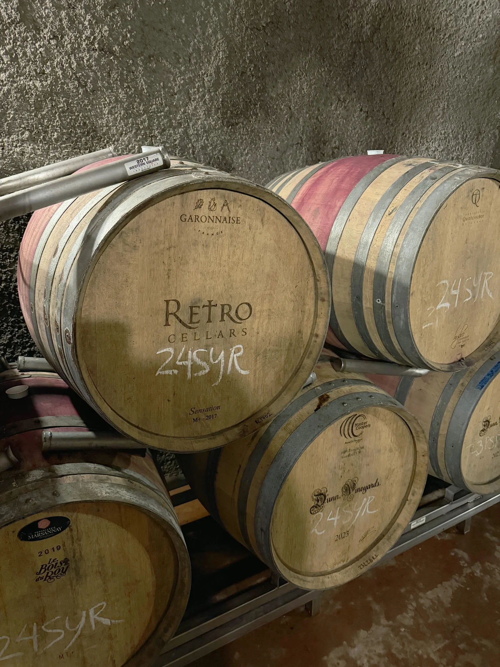 Dunn Vineyards and Retro Cellars barrels aging together in the family cave