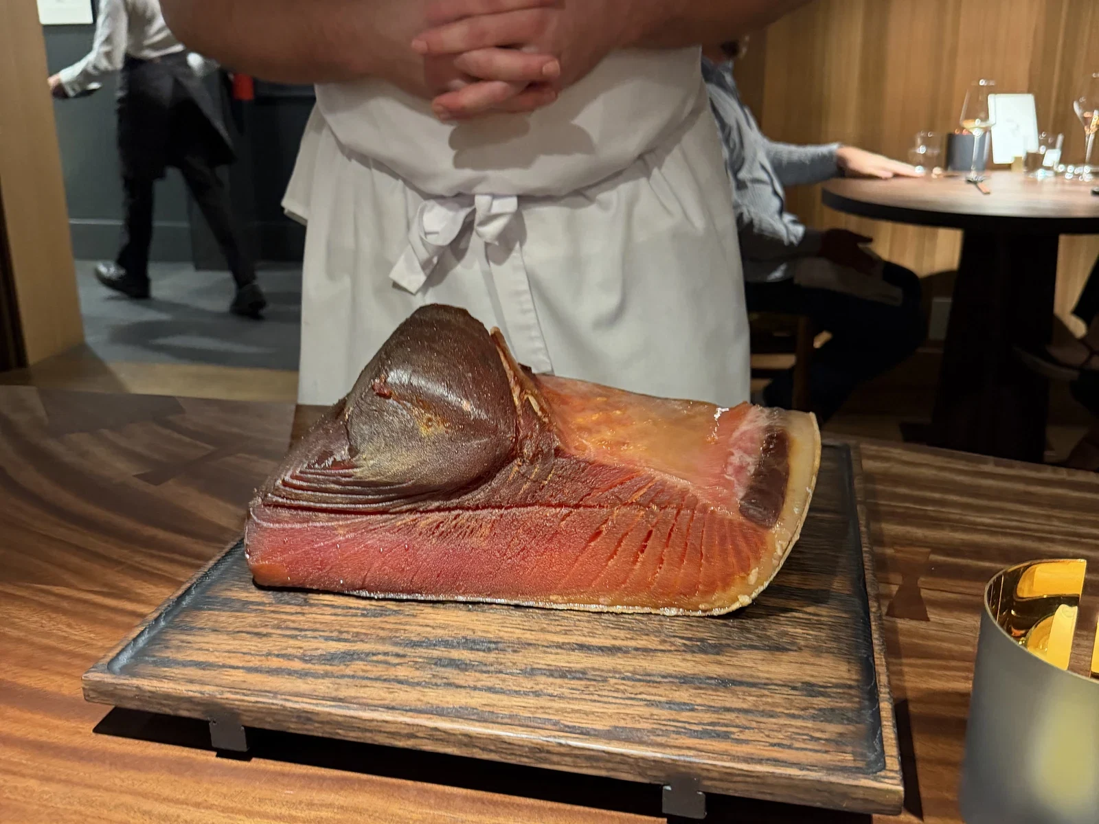 Whole dry-aged tuna presented tableside during the first Enclos visit