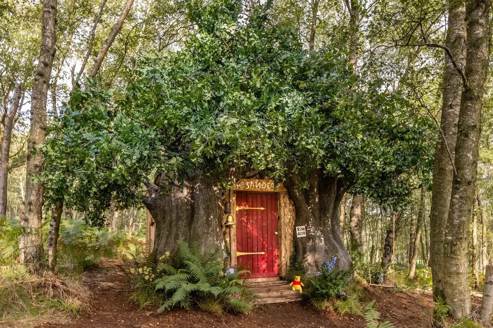 Planning Your Hundred Acre Visit, featuring a small yellow plush toy by the rustic wooden steps.