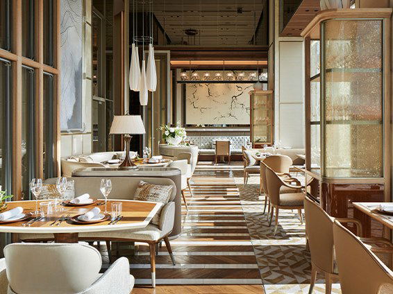 The Est restaurant dining room at Four Seasons Hotel Tokyo at Otemachi offers sophisticated dining with city views.