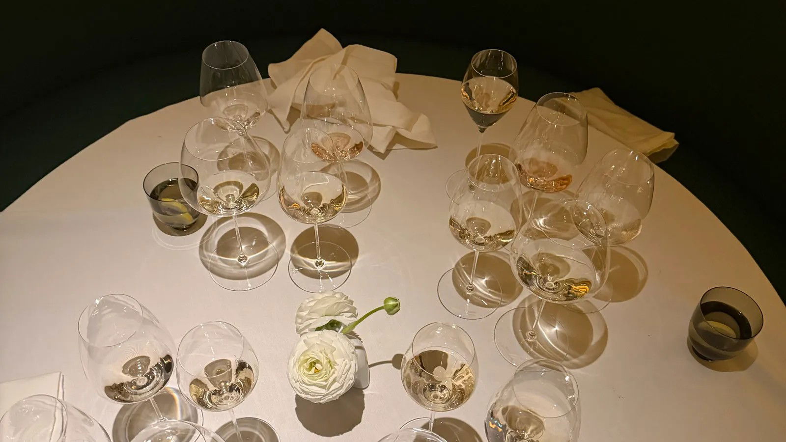 Sedna's elegant table setting on Four Seasons I, ready for a wine tasting.