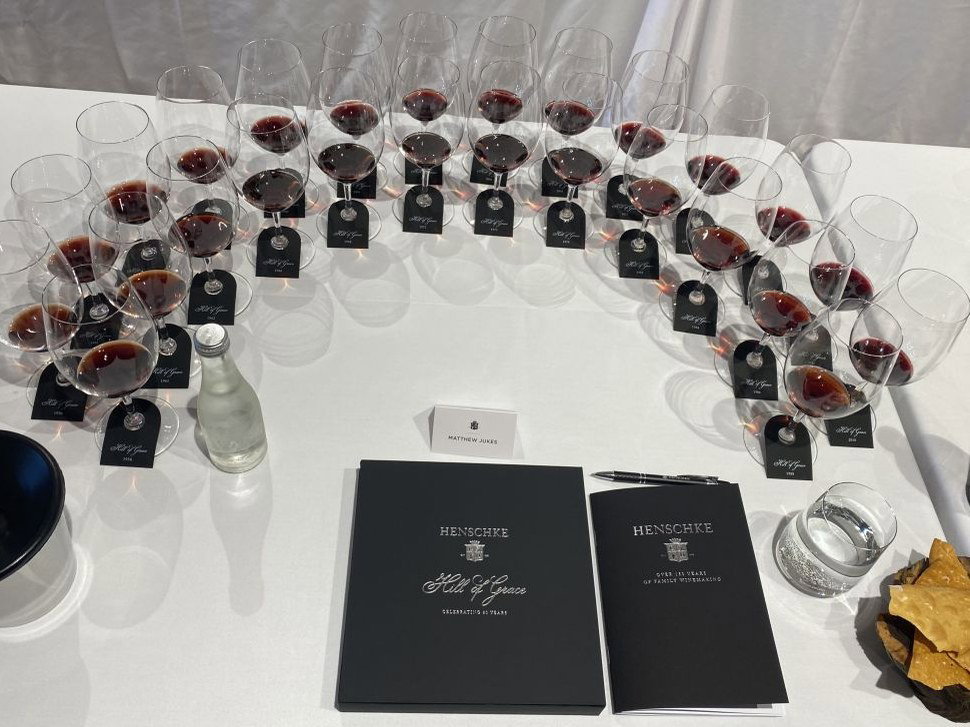 Henschke Hill of Grace: A remarkable vertical tasting flight of red wine at the Keyneton Cellar Door.