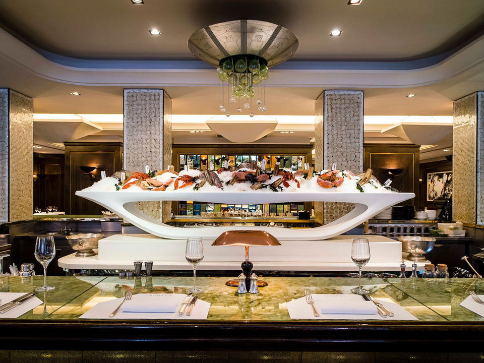 A lavish seafood display at a restaurant or club