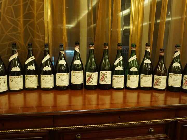 Giuseppe Rinaldi Barolo bottles, lined up for a vertical retrospective tasting.