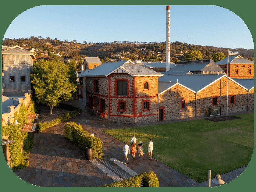 Penfolds Magill Estate buildings and visitors walking on the grounds.