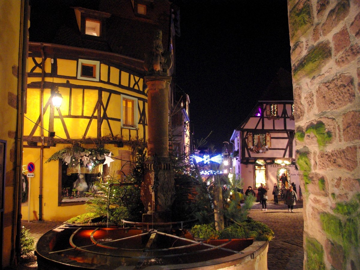 Riquewihr's Christmas market fills the half-timbered old town in December.