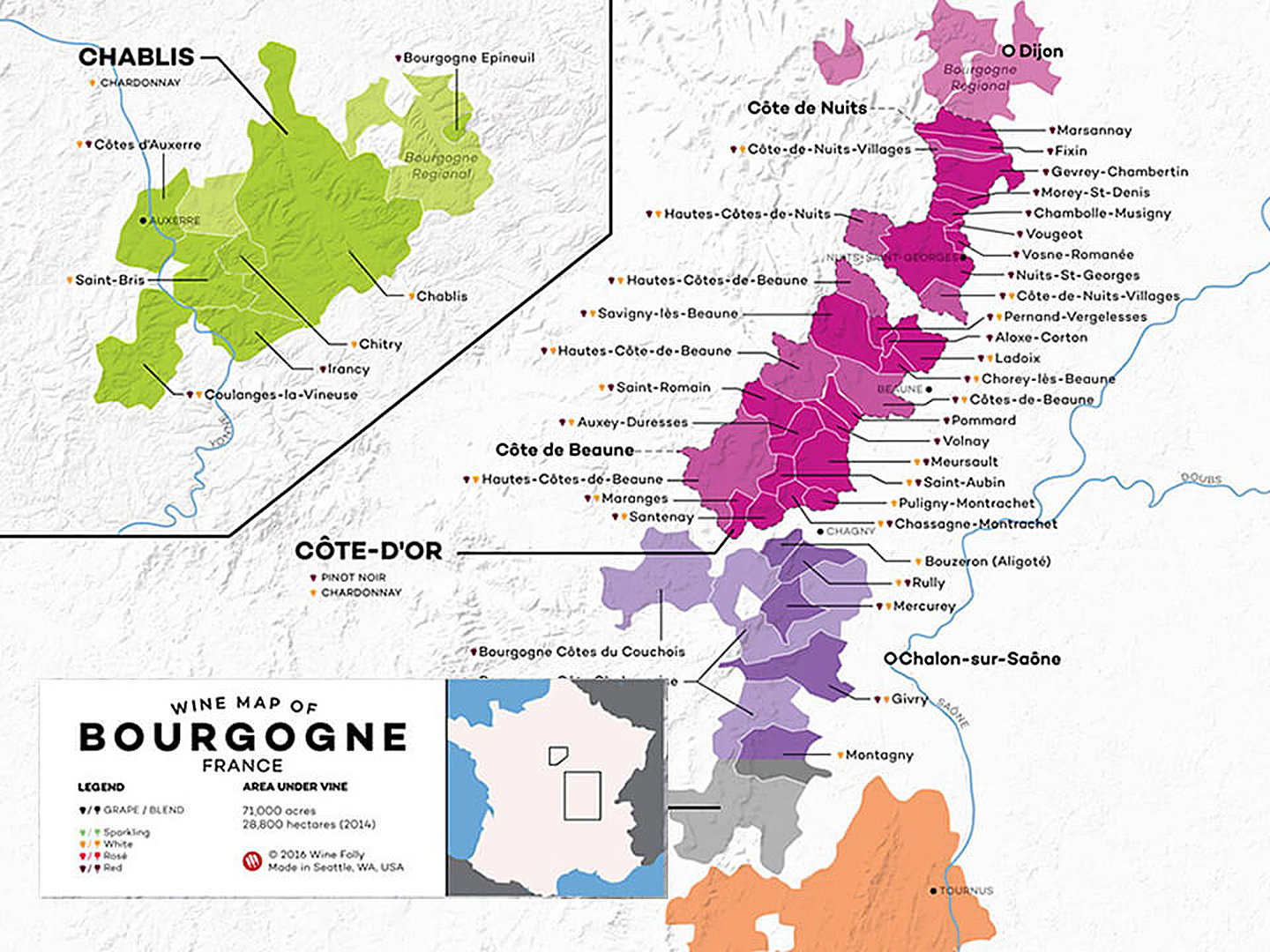 Burgundy's wine appellations, from the Côte de Nuits and Côte de Beaune to the Côte Chalonnaise