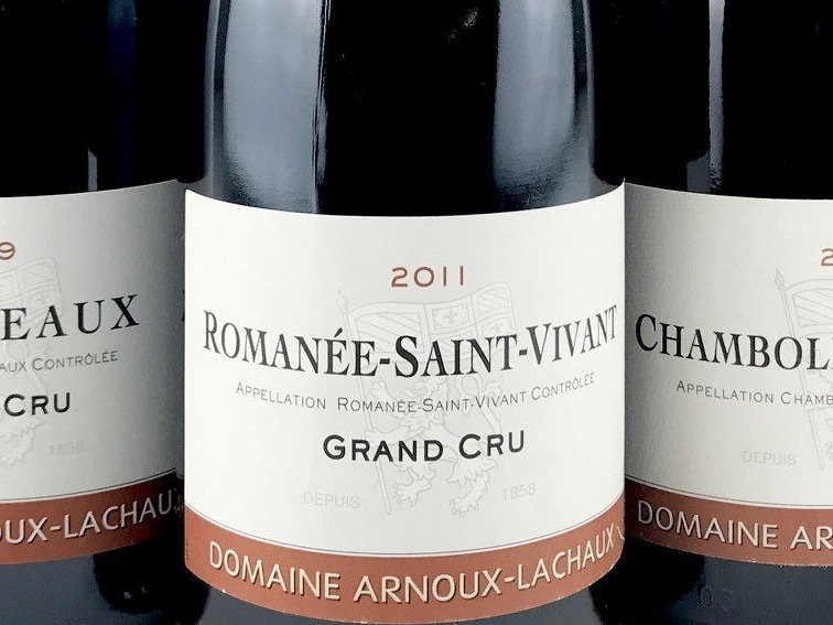 Domaine Arnoux-Lachaux Grand Cru bottles — Échezeaux, Romanée-Saint-Vivant and Chambolle-Musigny.