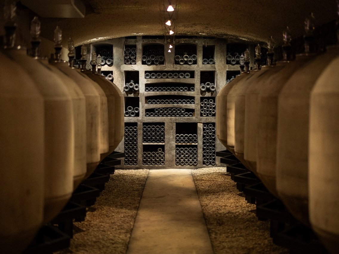Inside the cellar at Domaine Arnoux-Lachaux in Vosne-Romanée.