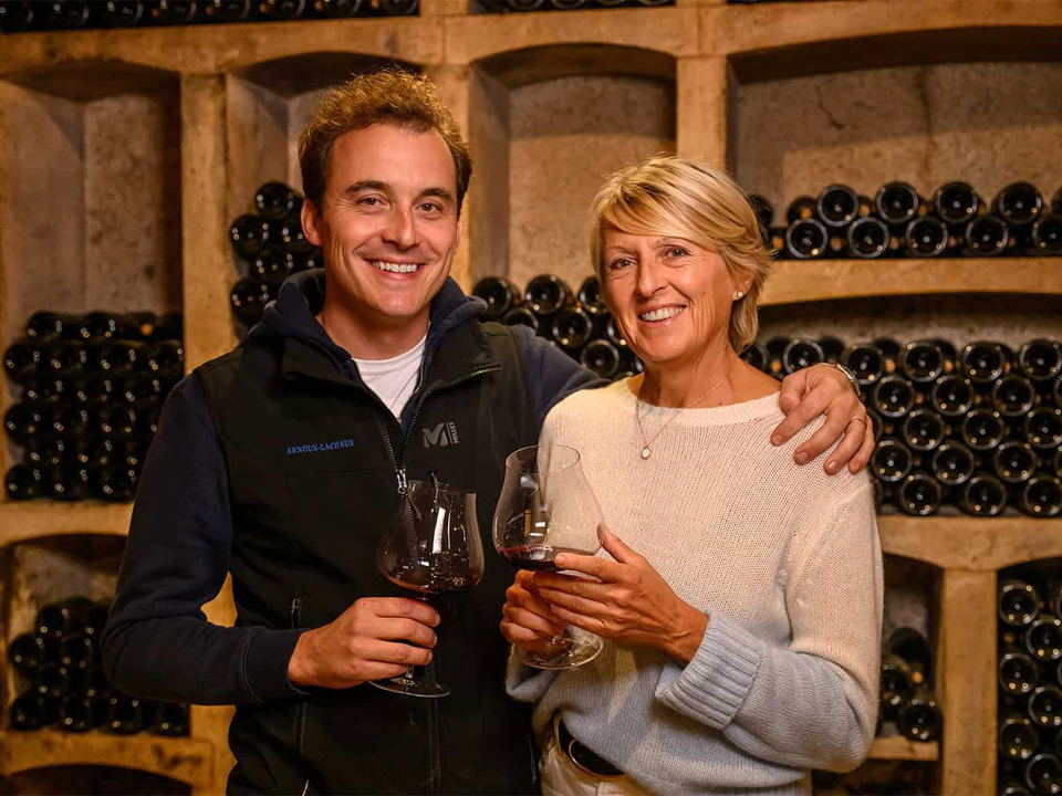 Charles and Florence Arnoux-Lachaux, who signed the domaine's statement, in the estate cellar.
