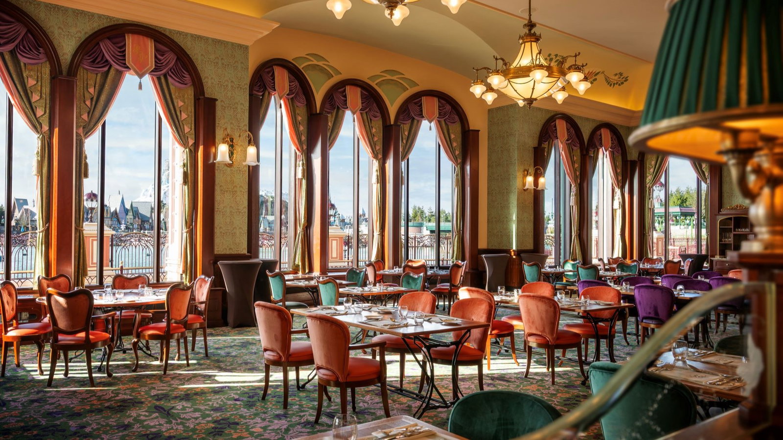 Conclusion: A Must-Visit Dining Destination, featuring intricate green patterned wallpaper and elegant arched windows.
