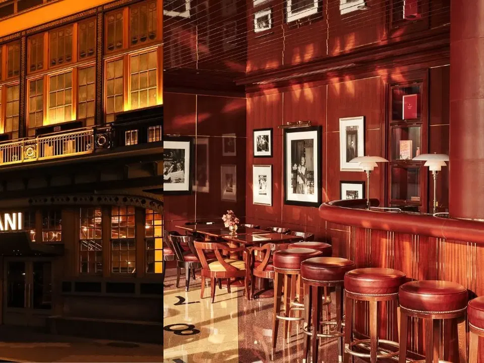 Casa Cipriani exterior and interior with bar, tables, and framed photographs.