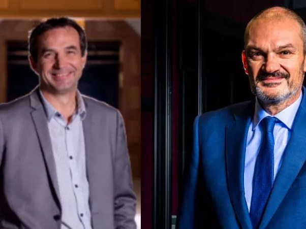 Damien Cambres and a colleague, likely his predecessor, in a diptych of leadership at Pol Roger.