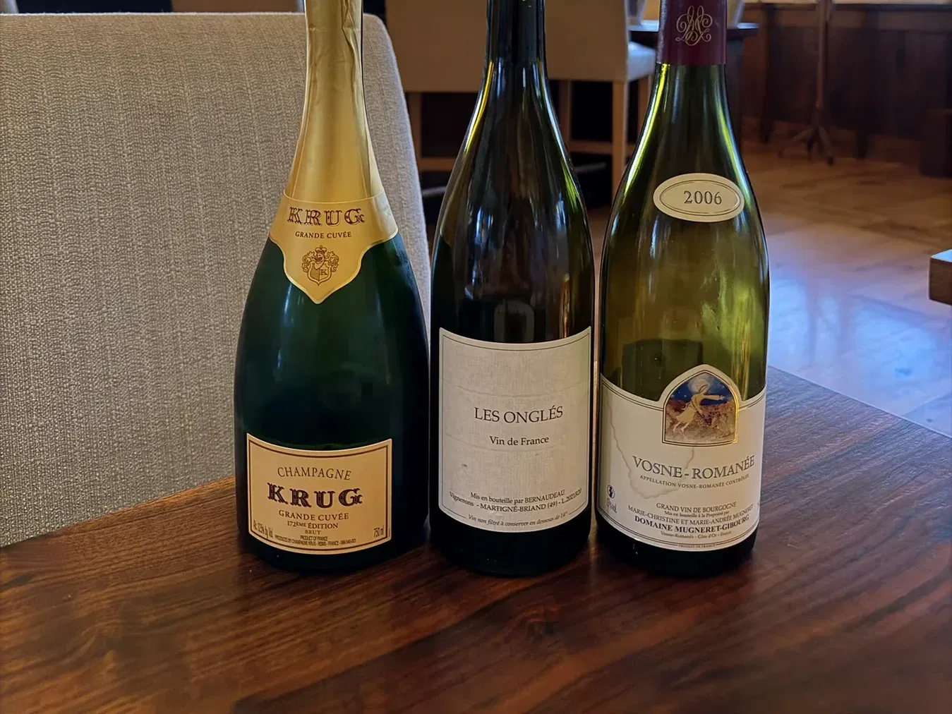 Krug Grande Cuvée 171ème Édition, Stéphane Bernaudeau Les Onglés, and 2006 Domaine Mugneret-Gibourg Vosne-Romanée at PRESS