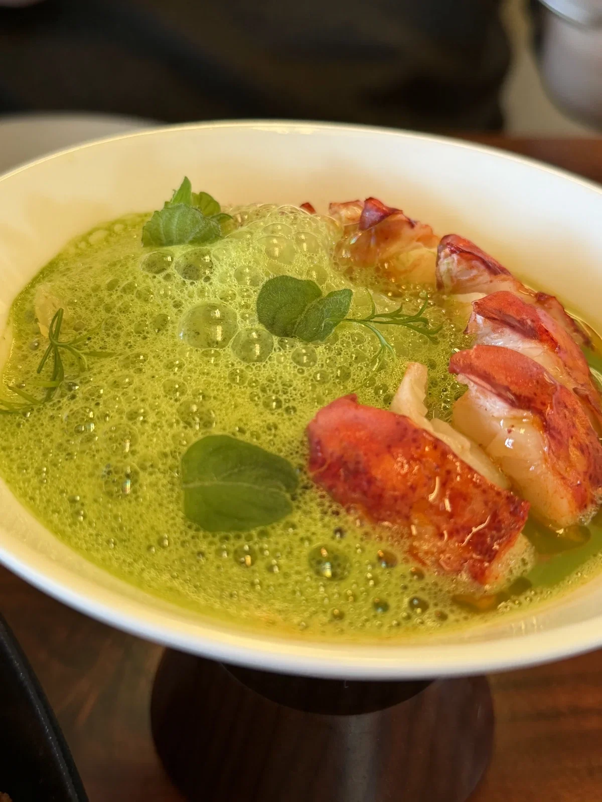 Lobster chawanmushi with preserved cabbage and green curry whey at PRESS