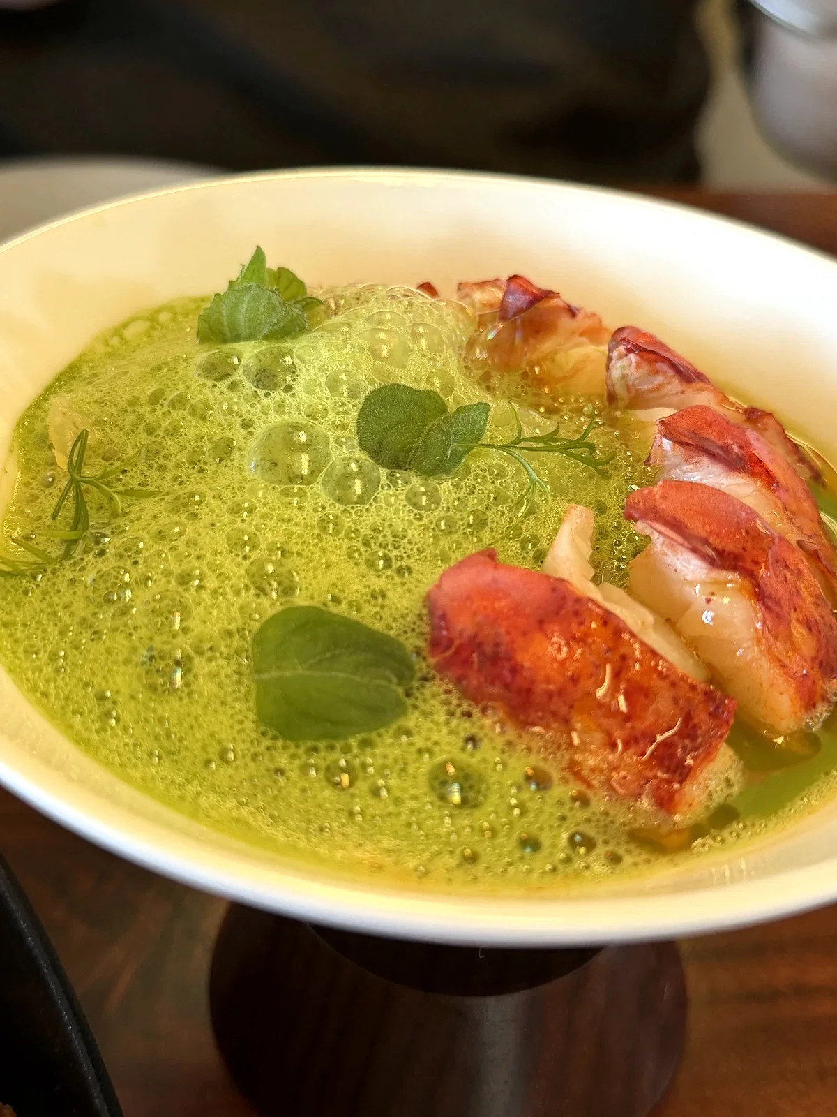 Lobster chawanmushi with preserved cabbage and green curry whey at PRESS
