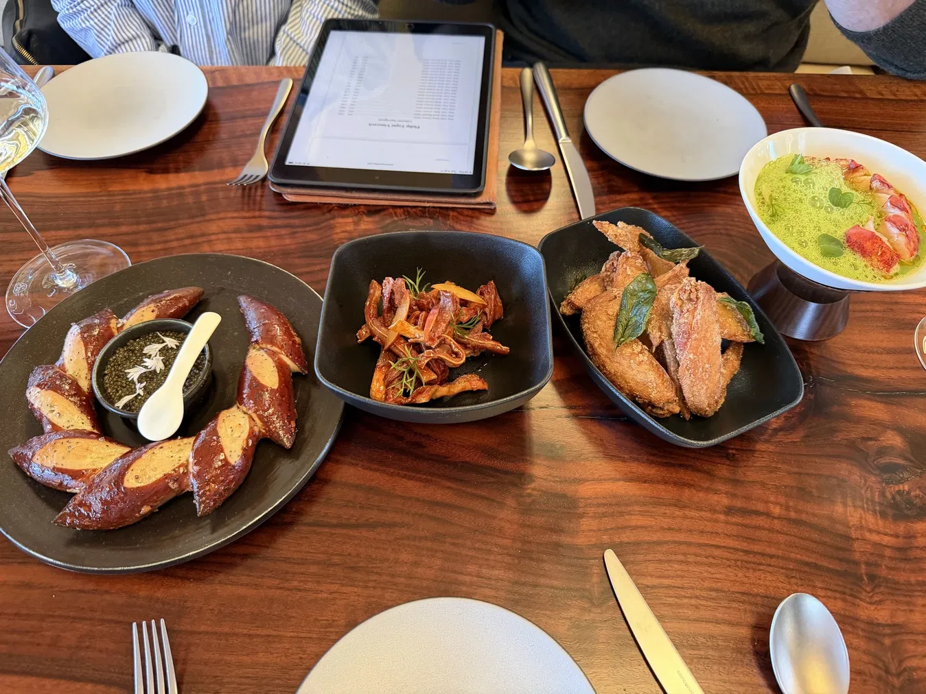 Caviar pretzel chicken wings sweet and sour pig ears and lobster chawanmushi at PRESS