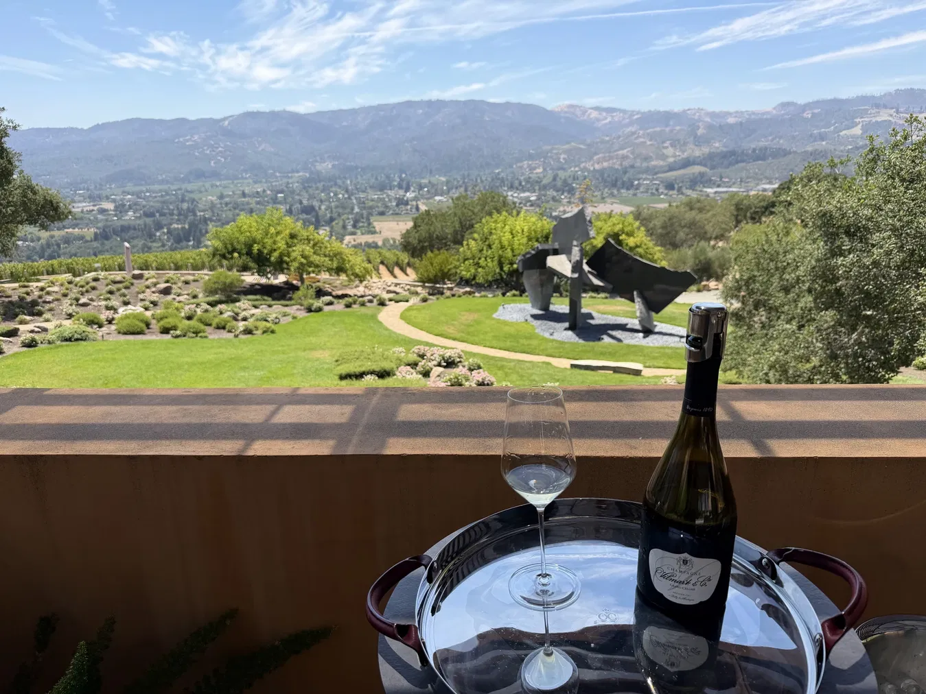 Vilmart Grand Cellier Champagne served above the Seven Stones sculpture garden and Napa Valley