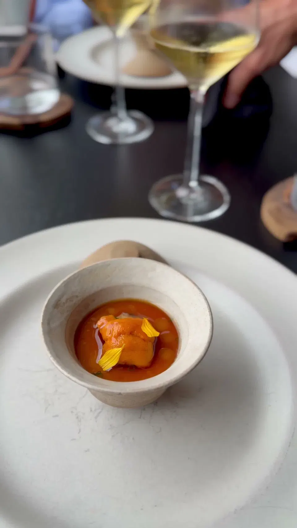 Sea urchin over Hodo soy milk tofu in Shao Xing wine sauce