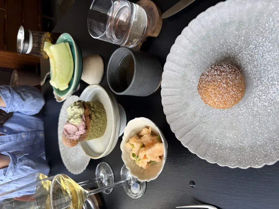 Melon sorbet, mango cream puffs, and canary melon at Sun Moon Studio