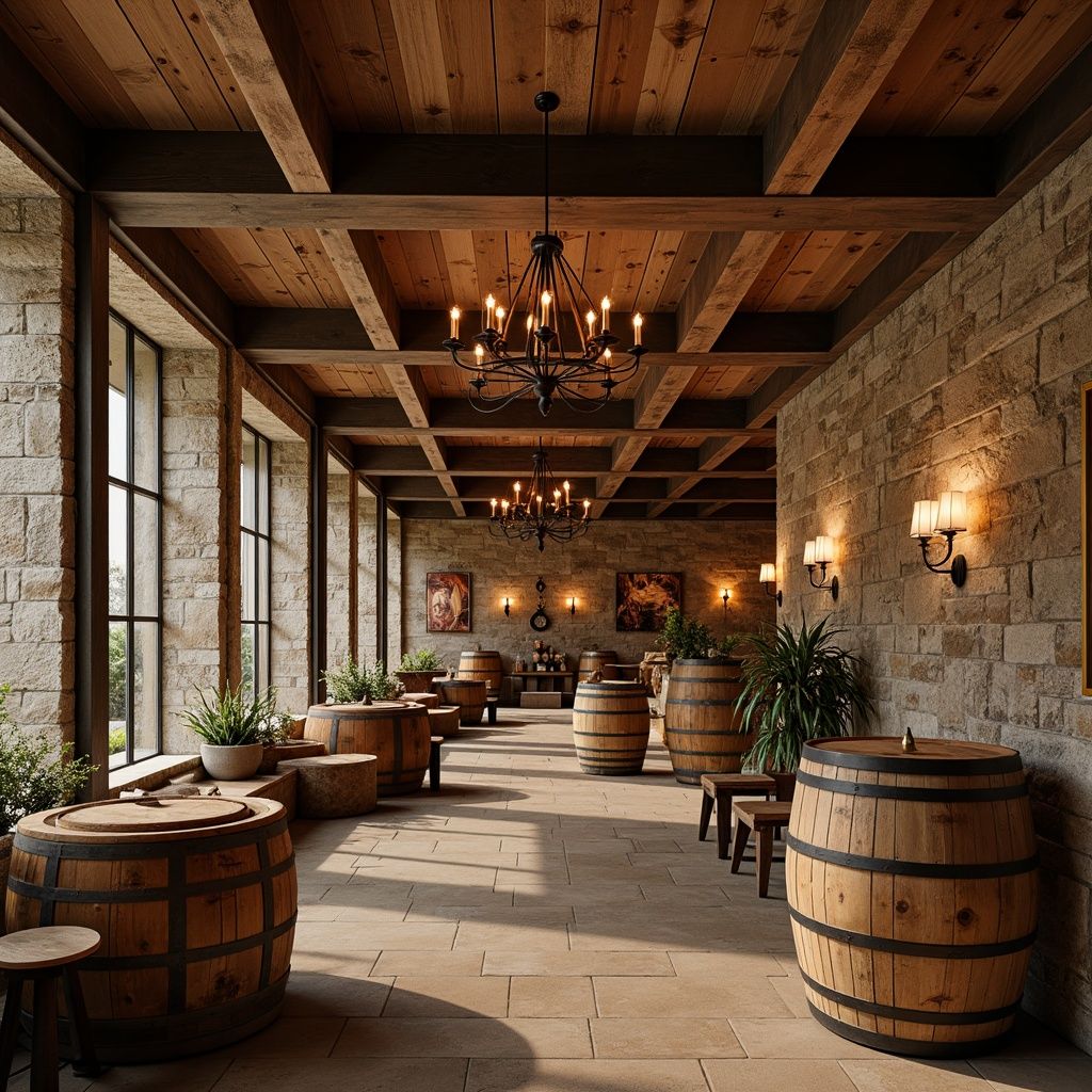 Barrel Tasting the 2024 Vintage, with many wooden barrels serving as tasting stations in the spacious room.