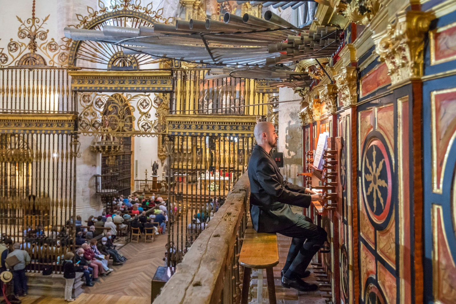 3. La Rioja Wine Harvest Festival, Spain, showcases the musician playing the magnificent pipe organ.