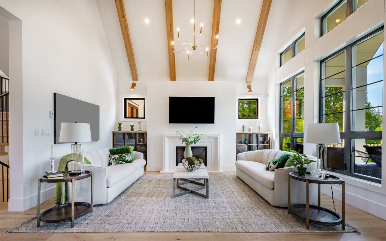 Conclusion: The Appeal of Timeless Napa features prominent wooden ceiling beams, adding warmth to the bright, open space.