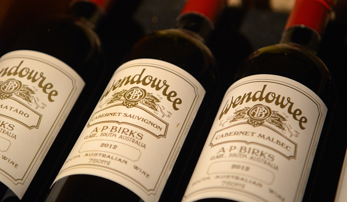 Three bottles of Wendouree wine are shown, with labels visible for "Wendouree Mataro", "Wendouree Cabernet Sauvignon 2012", and "Wendouree Cabernet