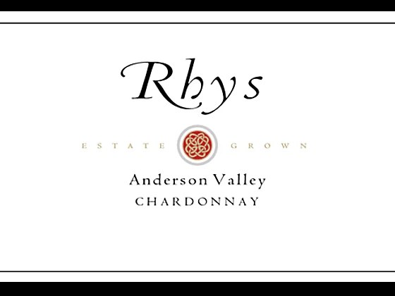 A white wine label for Rhys Estate Grown Anderson Valley Chardonnay, featuring the Rhys wordmark and a decorative medallion logo.