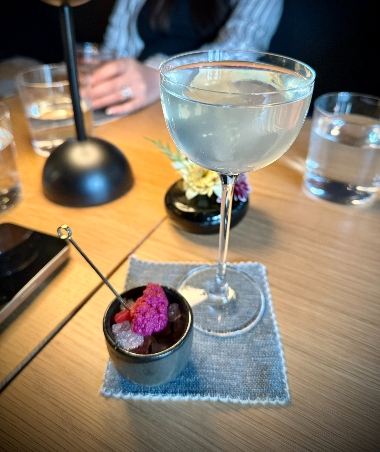 a martini sitting on a table