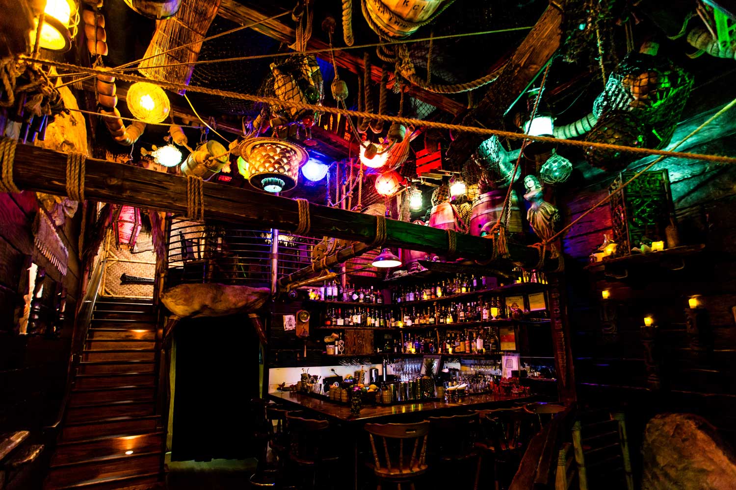 the inside of a tiki bar