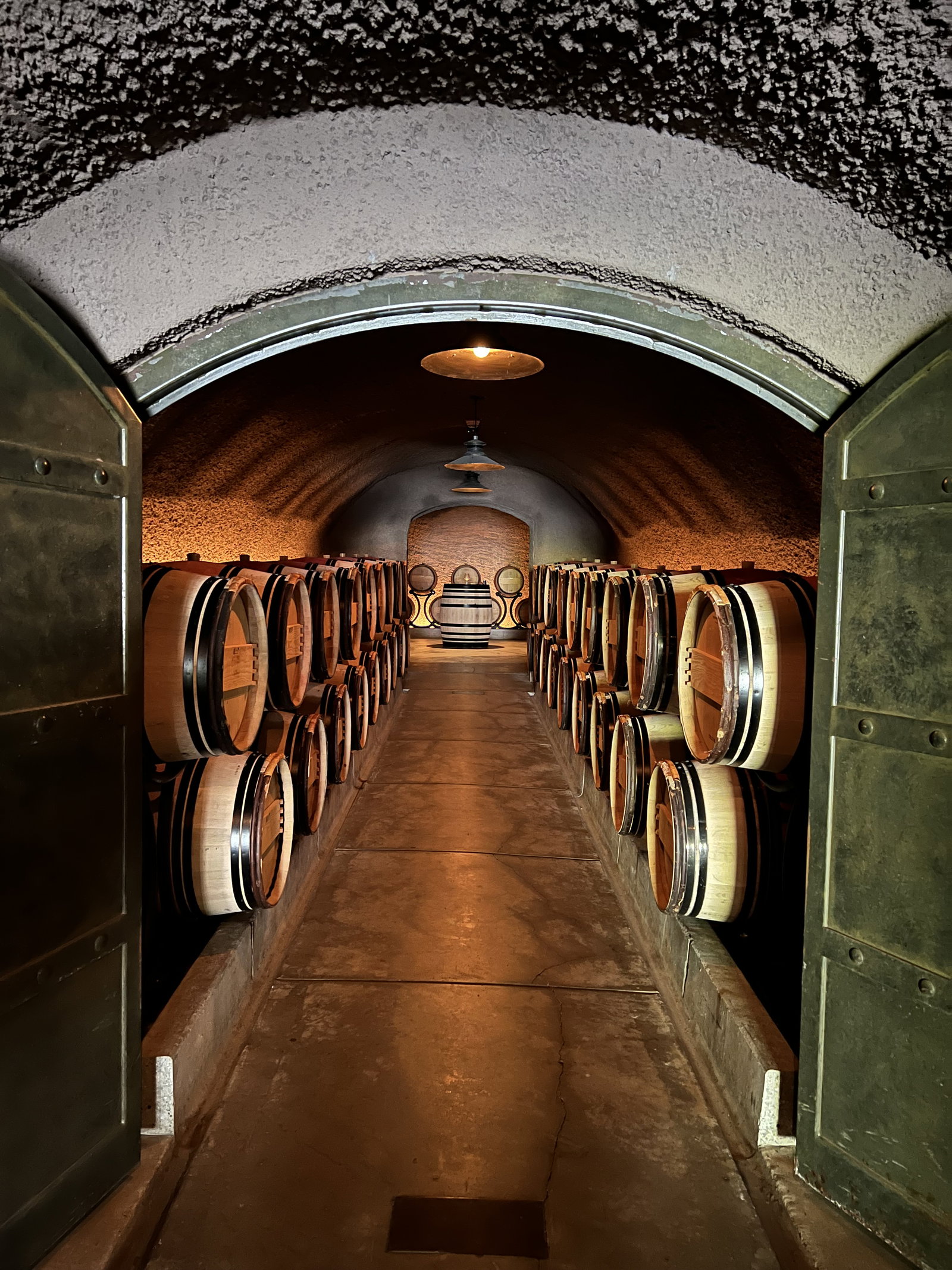the inside of a wine cellar