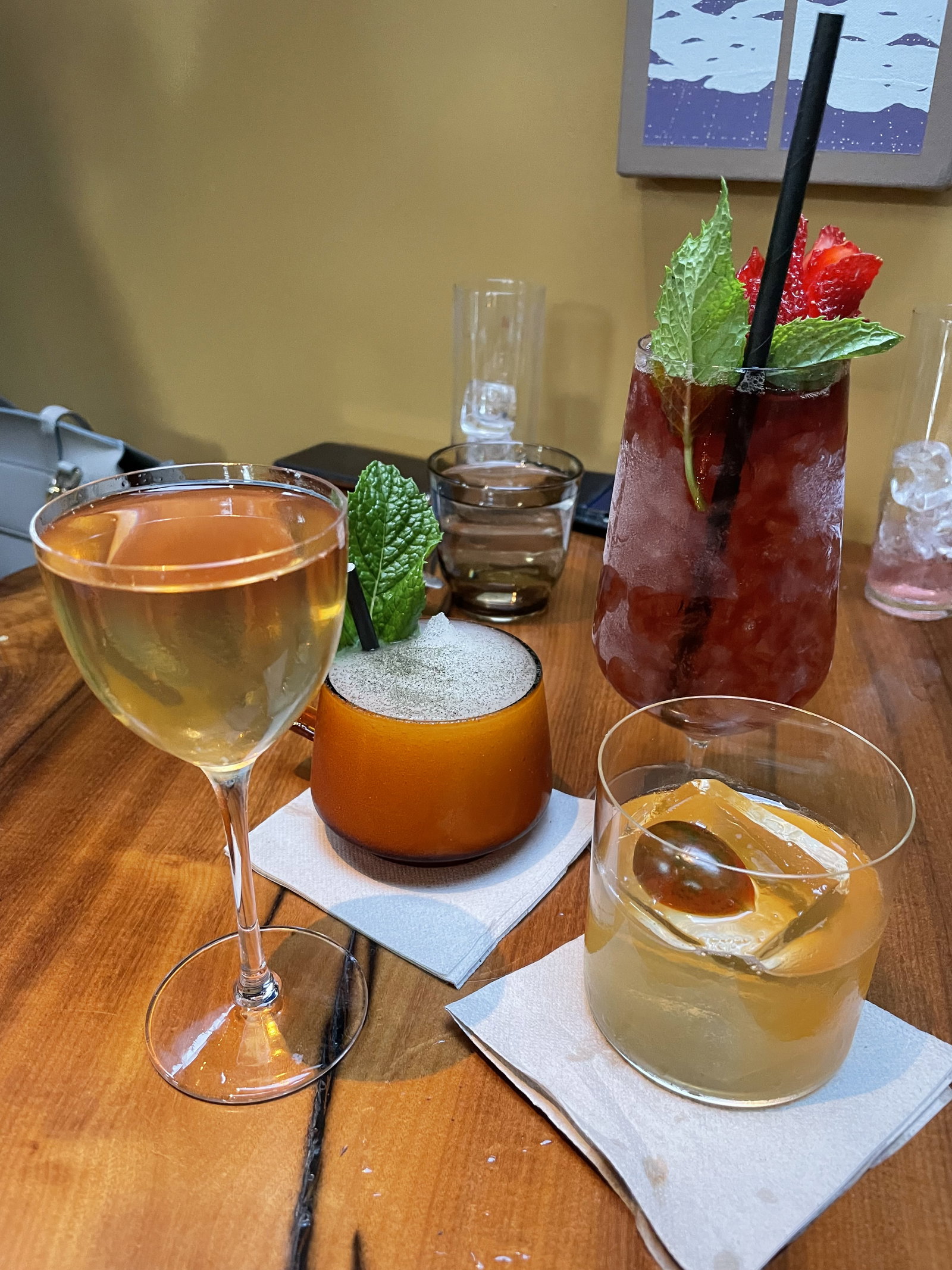 A few cocktails on a table