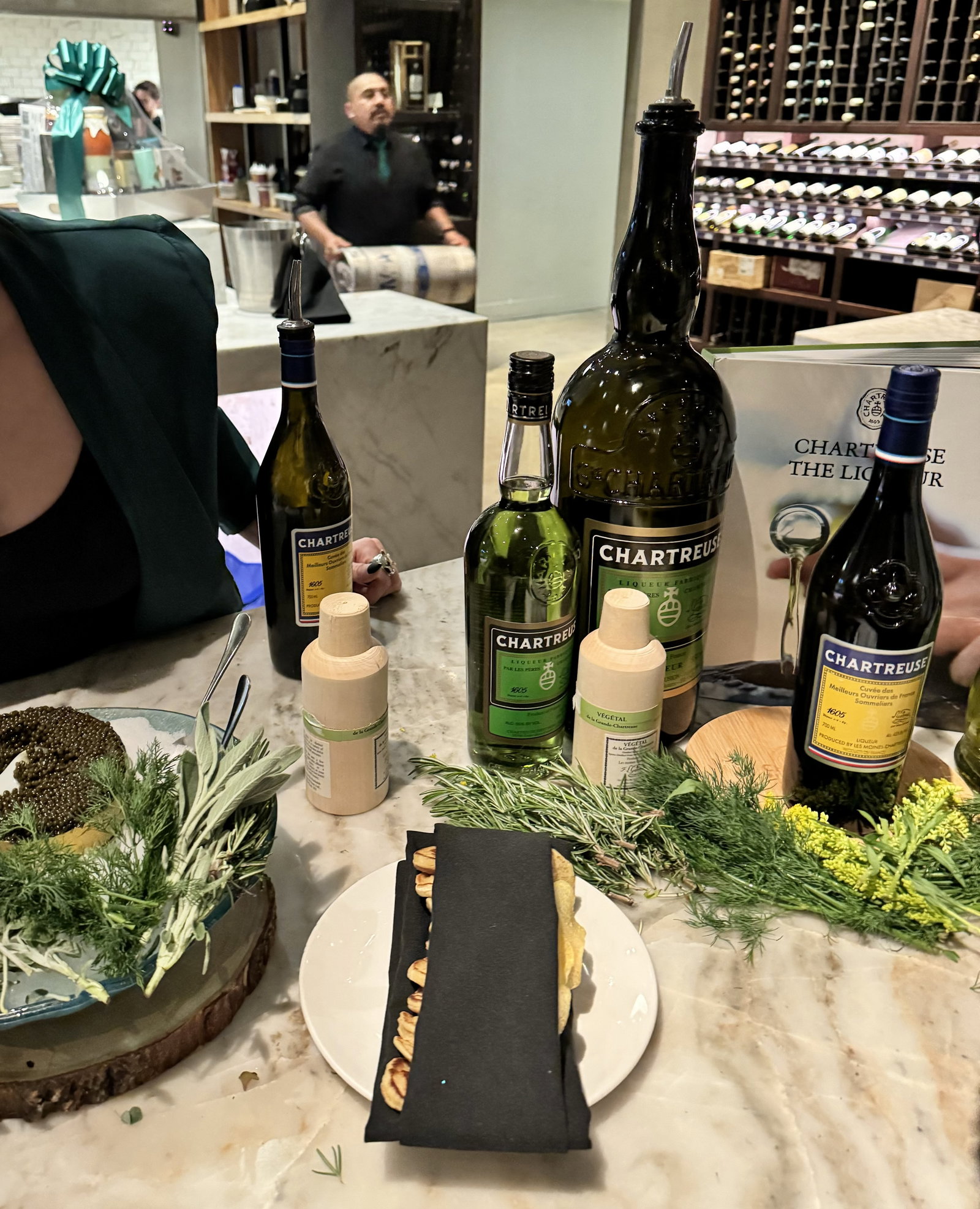 bottle of chartreuse and caviar